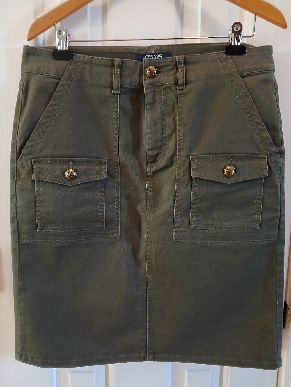Chaps Olive Cargo Pocket Pencil Skirt, Size 12